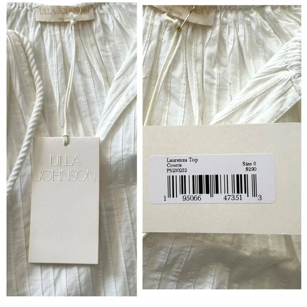 Ulla Johnson White‎ Cotton Laurenza Blouse, puff sleeves, Size 0, New with Tag